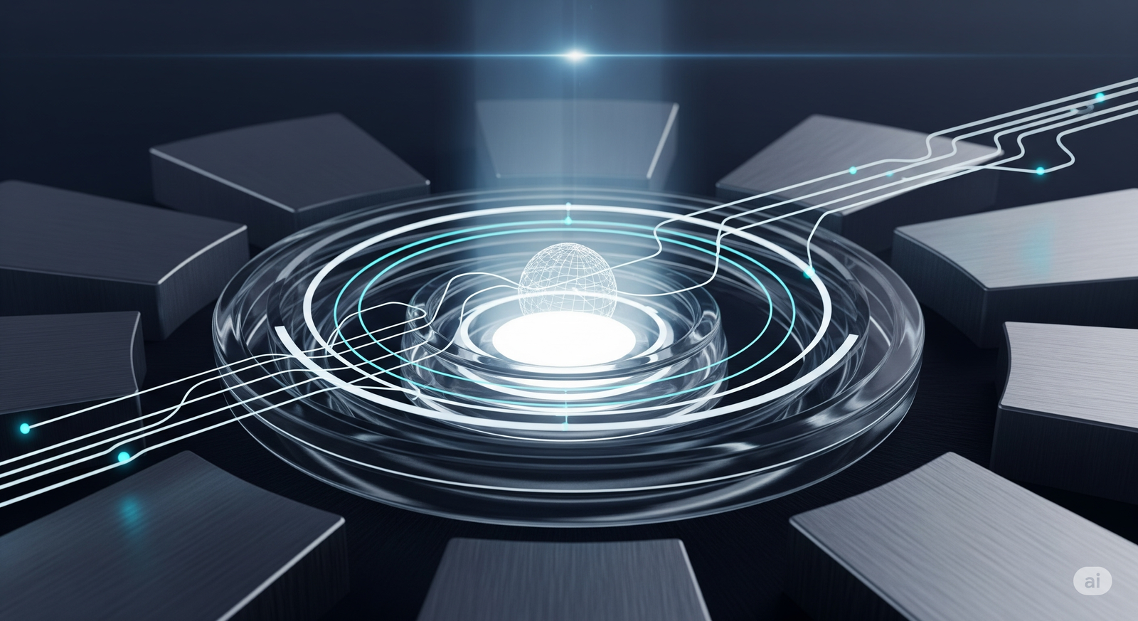 A close-up of a complex blueprint or digital wireframe, symbolizing precision engineering and strategic design.